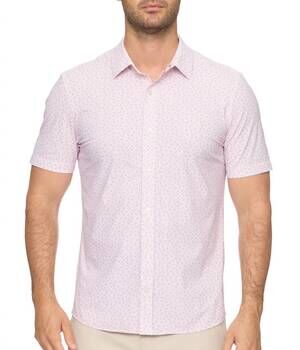 NEW FLAGS & ANTHEM edmond short sleeve button down journey shirt in pink/blue